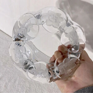 Vintage Round Clear Cut Glass With Frosted Textured Flowers Ashtray Trinket Dish